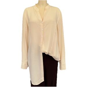 Large Eileen Fisher Silk Georgette Crepe Bateau Neck Long Shell Quiet Luxury